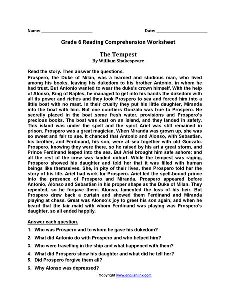 Free printable Reading Comprehension worksheets for grade 6. . Free printable reading comprehension worksheets for 6th grade